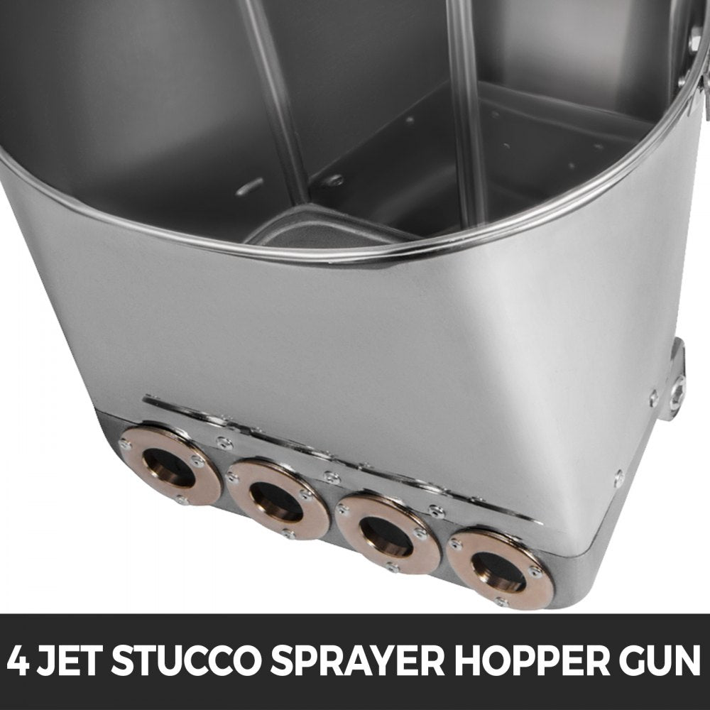 Stainless steel 4-jet stucco plaster sprayer hopper gun with four nozzles at the base