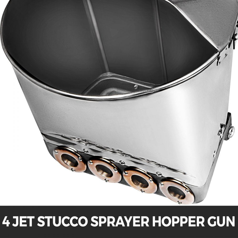 Stainless steel 4-jet cement mortar sprayer with 80cm pneumatic gun and hopper.