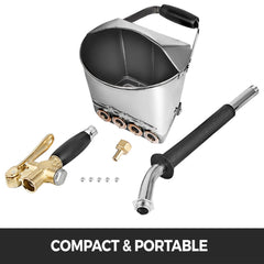 Compact stainless steel 4-jet cement mortar sprayer with 80cm pneumatic gun and handle.