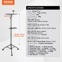 Projector Stand with Wheels Laptop Stand Tripod Height from 31.3 to 67.3"