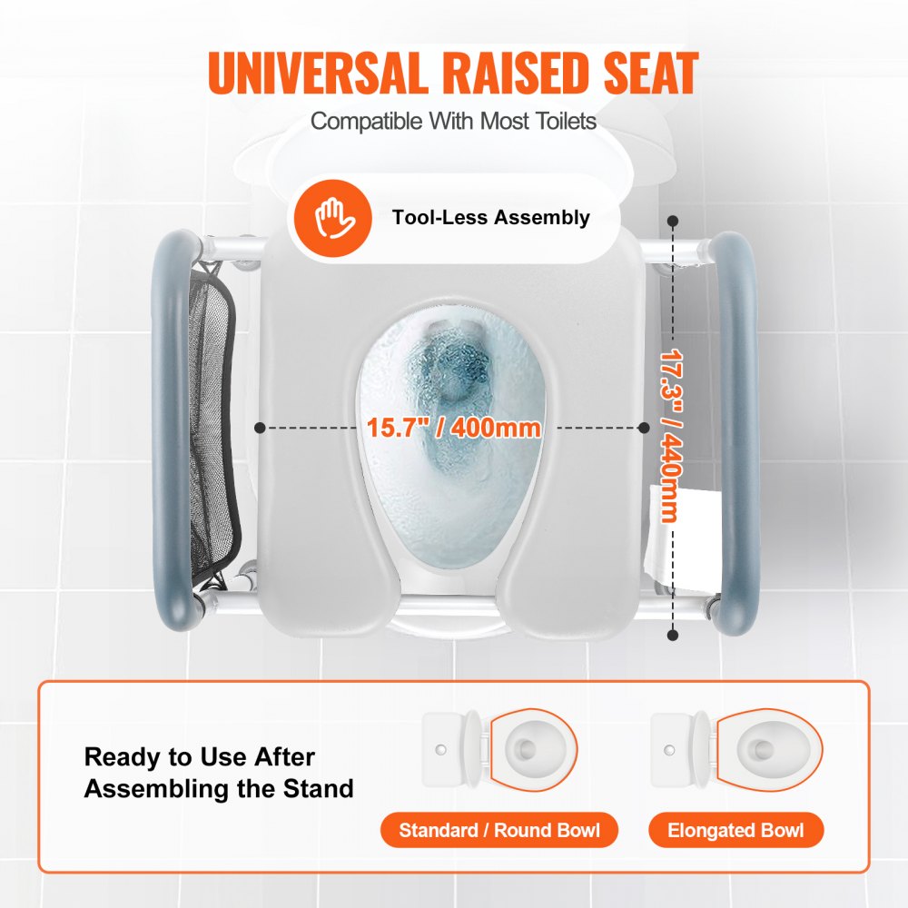Raised Toilet Seat, 7-Position Height Adjustment 19.3" - 25.2", 350lbs Weight Capacity, with Comfort Padded Aluminum Frame, Universal Toilet Seat Riser, for Elderly, Handicap, Pregnant, Medical