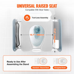 Raised Toilet Seat, 7-Position Height Adjustment 19.3" - 25.2", 350lbs Weight Capacity, with Comfort Padded Aluminum Frame, Universal Toilet Seat Riser, for Elderly, Handicap, Pregnant, Medical