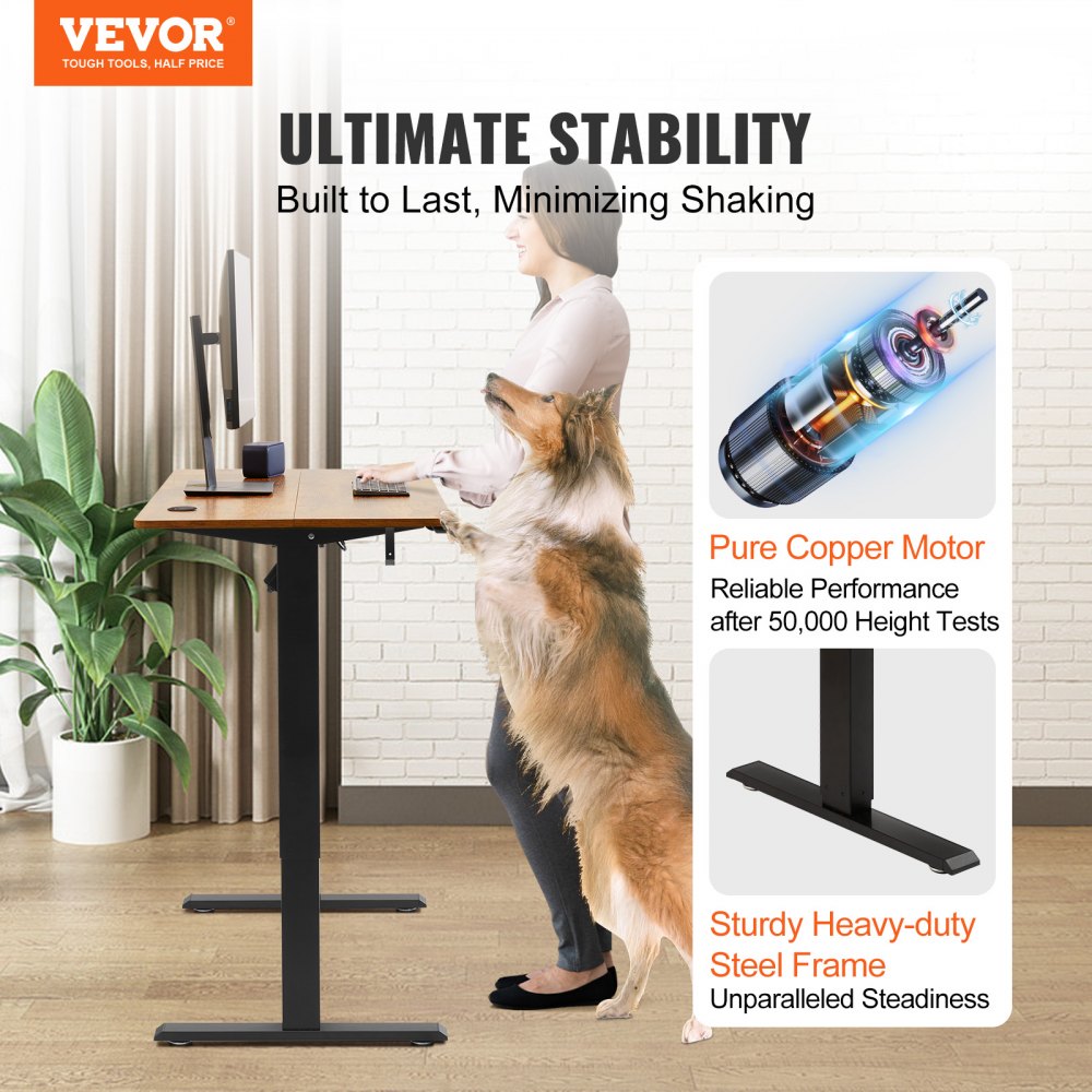 Height Adjustable Desk, 47.2 x 23.6 in（1.2m*0.6m）, 3-Key Modes Electric Standing Desk, Whole Piece Desk Board, Sturdy Dual Metal Frame, Max. Loading 180 LBS Computer Sit Stand up Desk, for Home and Office