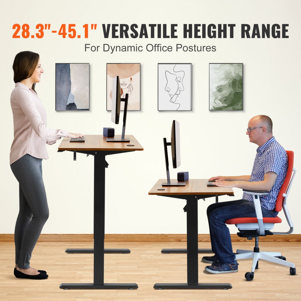 Height Adjustable Desk, 55.1 x 23.6 in（1.4m*0.6m）, 3-Key Modes Electric Standing Desk,Whole Piece Desk Board, Sturdy Dual Metal Frame, Max. Bearing 180 LBS Computer Sit Stand up Desk, for Home and Office