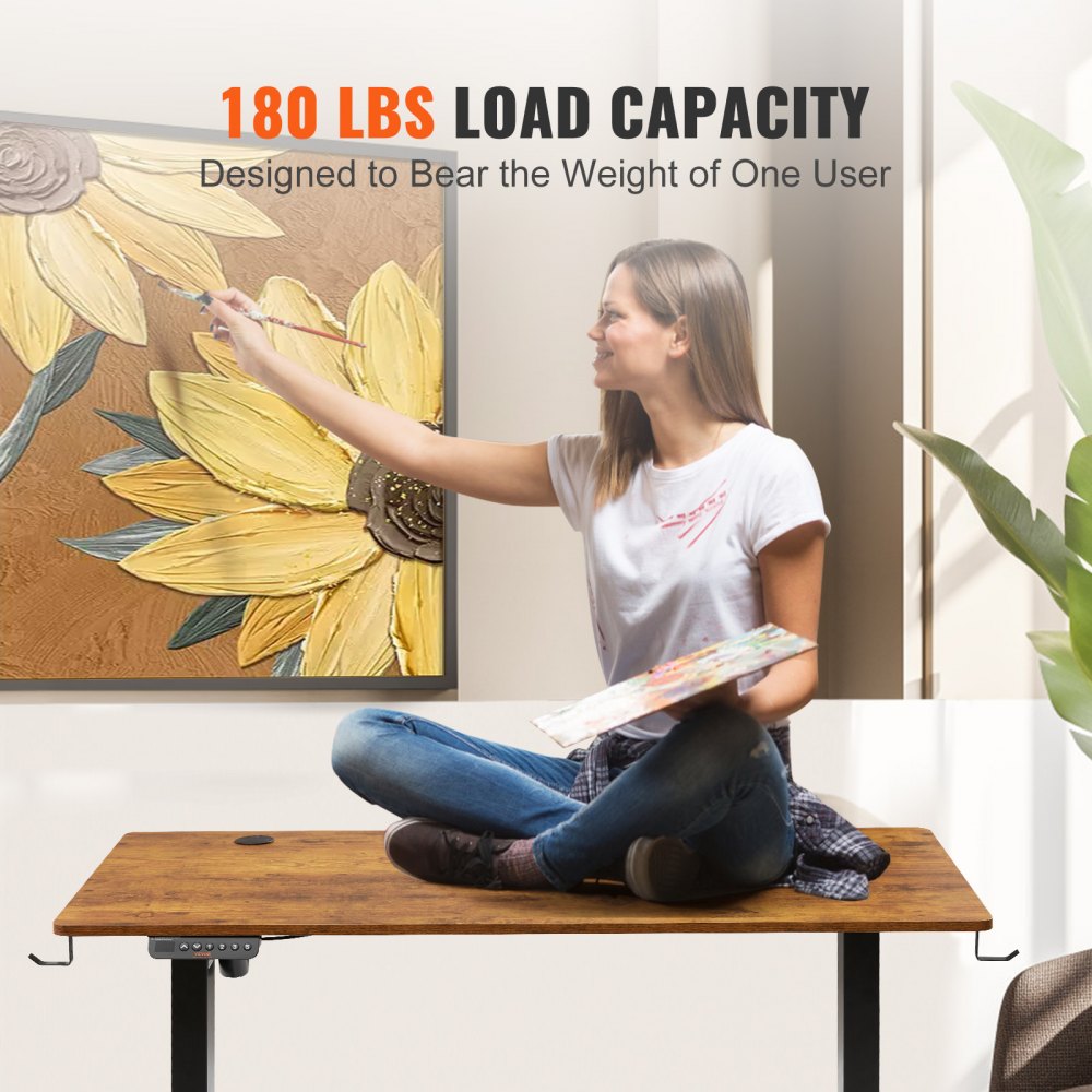 Height Adjustable Desk, 55.1 x 23.6 in（1.4m*0.6m）, 3-Key Modes Electric Standing Desk,Whole Piece Desk Board, Sturdy Dual Metal Frame, Max. Bearing 180 LBS Computer Sit Stand up Desk, for Home and Office