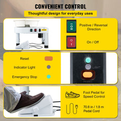 Bostome 11-inch electric pottery wheel with adjustable table, foot pedal, and tool set.