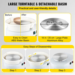 Bostome 14-inch electric pottery wheel with retractable table and foot pedal for hands-free control.