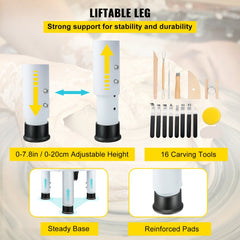 Bostome 14-inch electric pottery wheel with adjustable height and foot pedal for hands-free control.