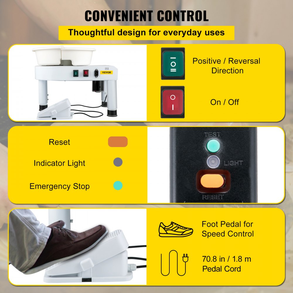 Bostome 14-inch electric pottery wheel with retractable table and foot pedal for hands-free control.