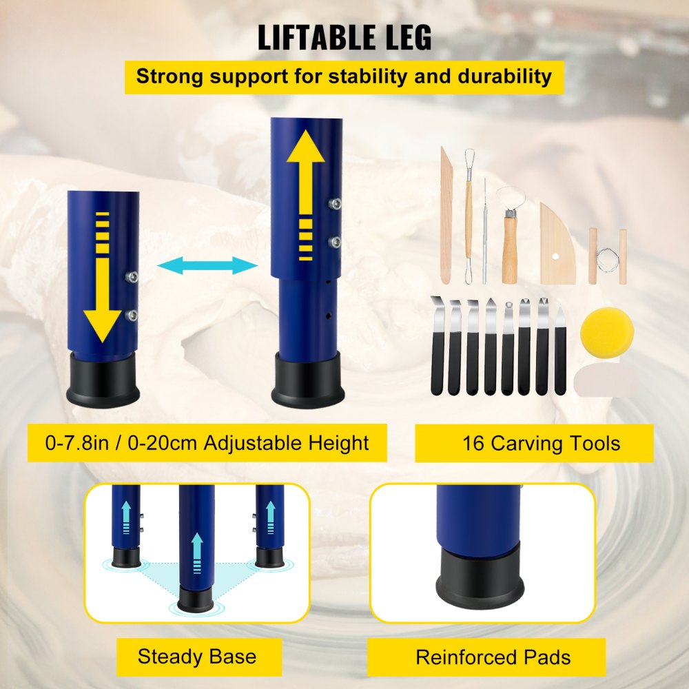 Bostome 14-inch electric pottery wheel with aluminum turntable and retractable table design.