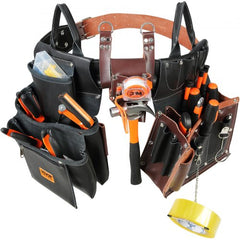 Tool Belt, 31 Pockets, Adjusts 32 Inches to 54 Inches, Leather Heavy Duty Tool Pouch Bag, Detachable Tool Bag for Electrician, Carpenter, Handyman, Woodworker, Construction, Black/Brown