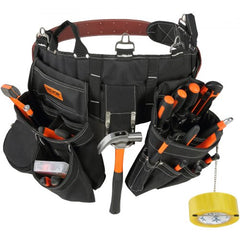 Tool Belt, 32 Pockets, Adjusts from 32 Inches to 54 Inches, Nylon Heavy Duty Tool Pouch Bag, Detachable Tool Bag for Electrician, Carpenter, Handyman, Woodworker, Construction, Framer, Black