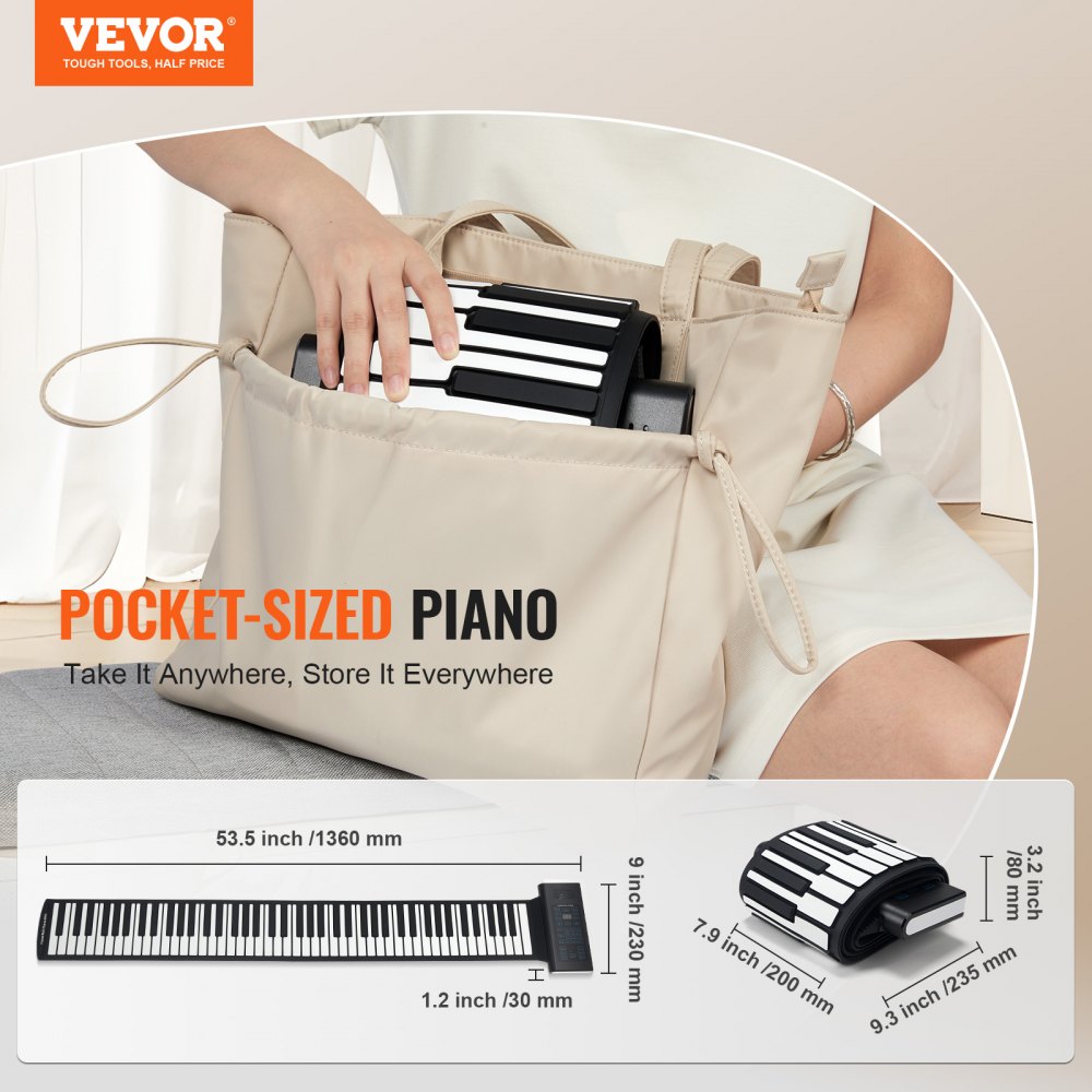 88 Key Roll Up Piano Portable Hand Roll 128 Rhythms Tones Rechargeable