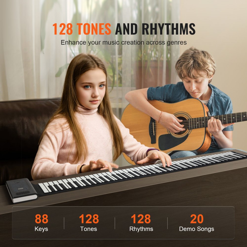 88 Key Roll Up Piano Portable Hand Roll 128 Rhythms Tones Rechargeable