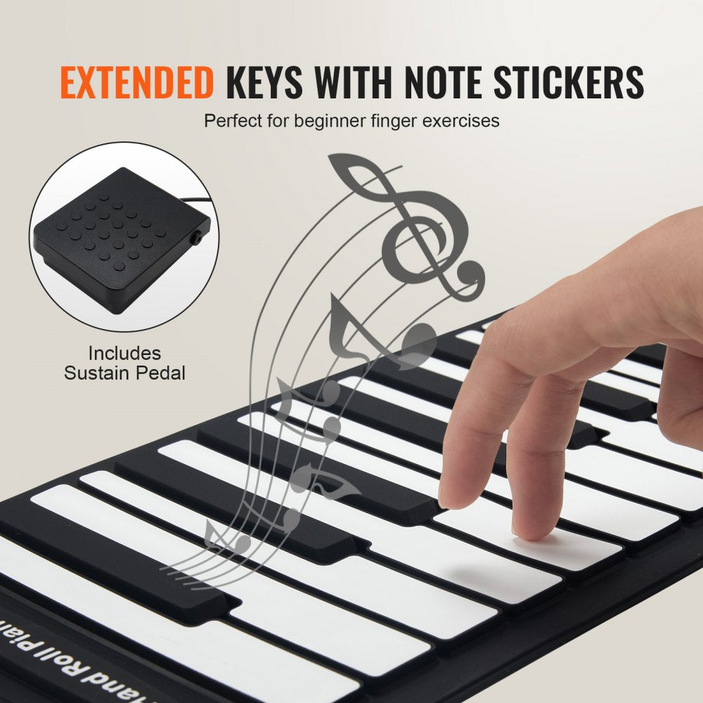 88 Key Roll Up Piano Portable Hand Roll 128 Rhythms Tones Rechargeable