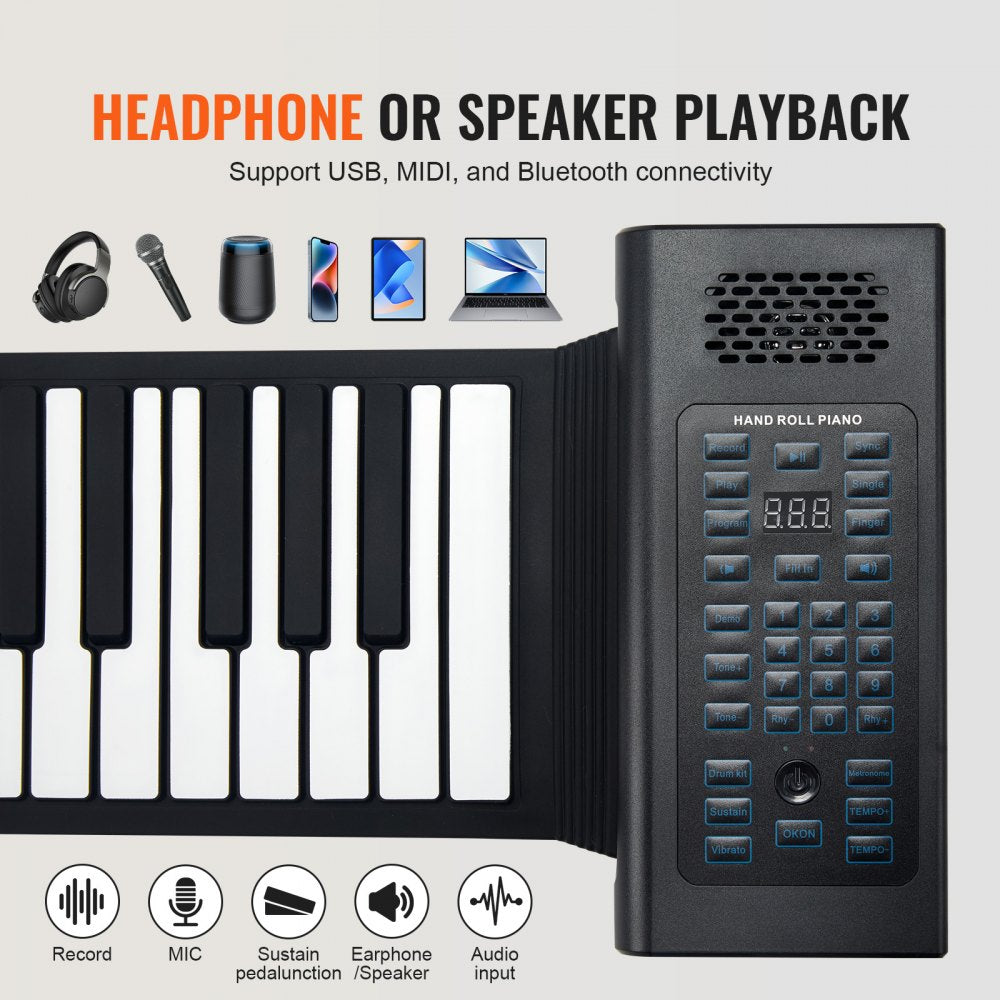 88 Key Roll Up Piano Portable Hand Roll 128 Rhythms Tones Rechargeable