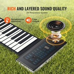 88 Key Roll Up Piano Portable Hand Roll 128 Rhythms Tones Rechargeable