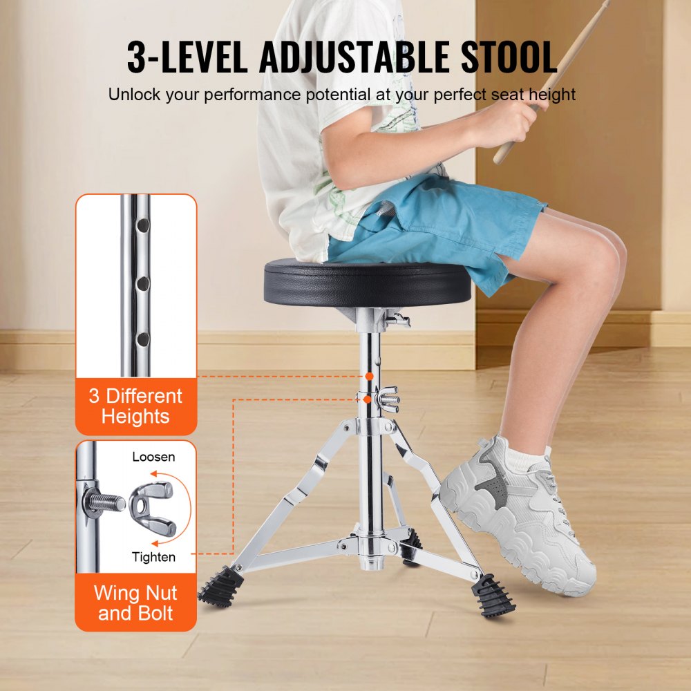 Kids Drum Set, 3-Piece, 14 in Beginner Drum Set with Adjustable Throne Cymbal Pedal Two Pairs of Drumsticks, 8`` Tom Drum 10`` Snare Drum 14`` Bass Drum, Starter Drum Kit for Child Kids, Black