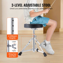 Kids Drum Set, 3-Piece, 14 in Beginner Drum Set with Adjustable Throne Cymbal Pedal Two Pairs of Drumsticks, 8`` Tom Drum 10`` Snare Drum 14`` Bass Drum, Starter Drum Kit for Child Kids, Black
