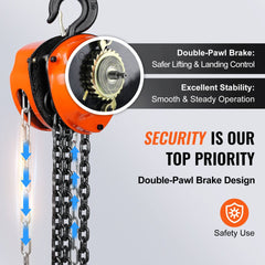 Hand Chain Hoist, 1 Ton 2200 lbs Capacity 10 FT Come Along, G80 Galvanized Carbon Steel with Double-Pawl Brake, Auto Chain Leading & 360° Rotation Hook, for Garage Factory Dock