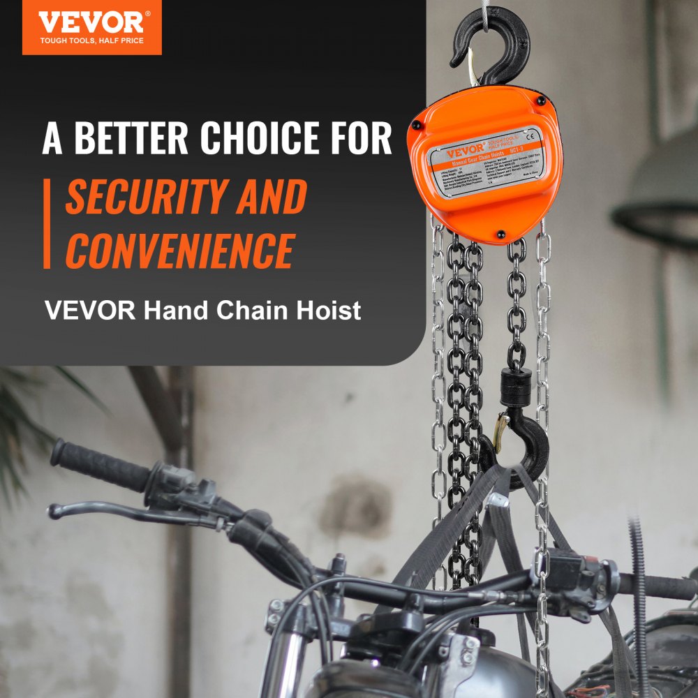 Hand Chain Hoist, 1 Ton 2200 lbs Capacity 20 FT Come Along, G80 Galvanized Carbon Steel with Double-Pawl Brake, Auto Chain Leading & 360° Rotation Hook, for Garage Factory Dock