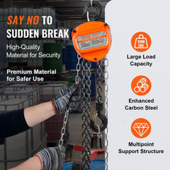 Hand Chain Hoist, 1 Ton 2200 lbs Capacity 20 FT Come Along, G80 Galvanized Carbon Steel with Double-Pawl Brake, Auto Chain Leading & 360° Rotation Hook, for Garage Factory Dock