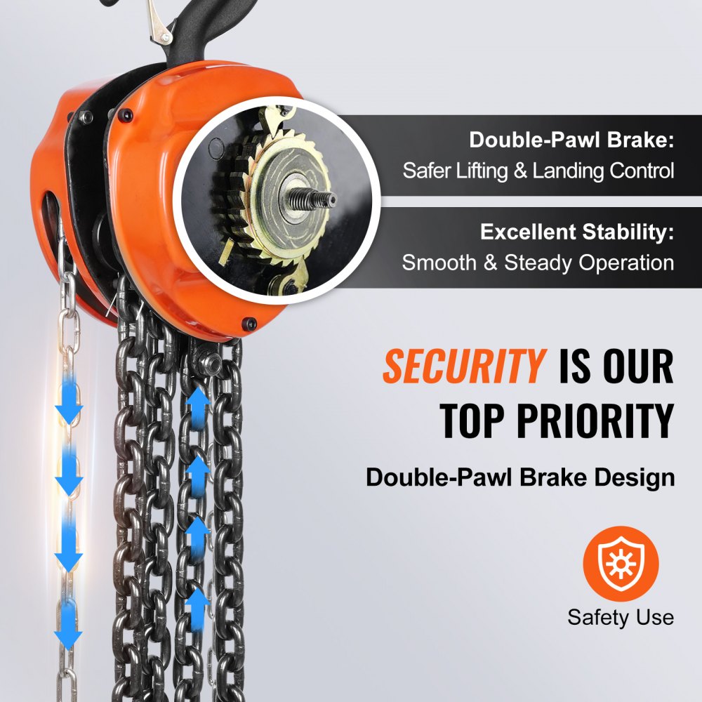 2 Ton Hand Chain Hoist 10 FT Come Along, 4400 lbs Capacity G80 Galvanized Carbon Steel with Double-Pawl Brake, Auto Chain Leading & 360° Rotation Hook, for Garage Factory Dock