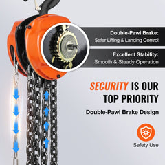 2 Ton Hand Chain Hoist 10 FT Come Along, 4400 lbs Capacity G80 Galvanized Carbon Steel with Double-Pawl Brake, Auto Chain Leading & 360° Rotation Hook, for Garage Factory Dock