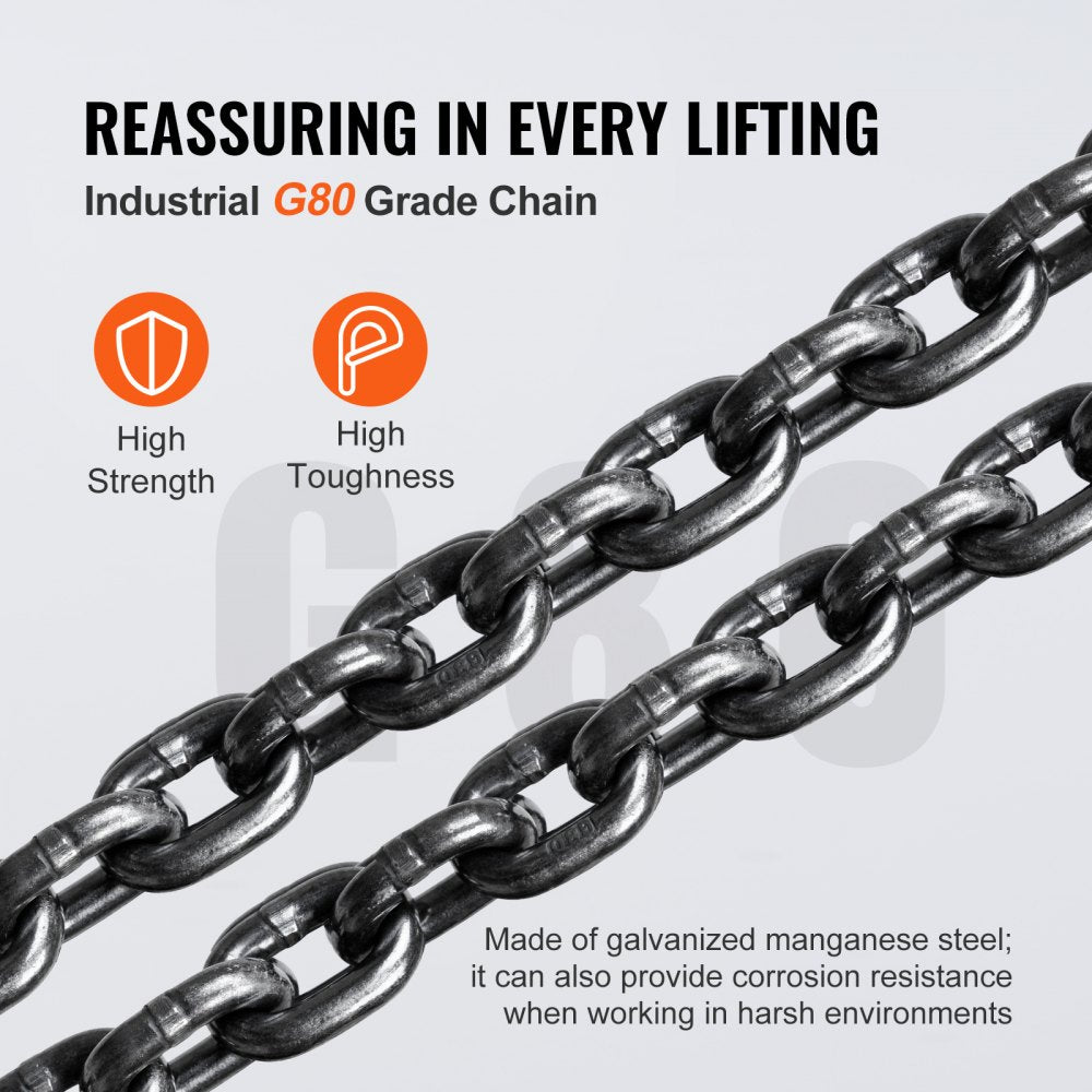 2 Ton Hand Chain Hoist 10 FT Come Along, 4400 lbs Capacity G80 Galvanized Carbon Steel with Double-Pawl Brake, Auto Chain Leading & 360° Rotation Hook, for Garage Factory Dock