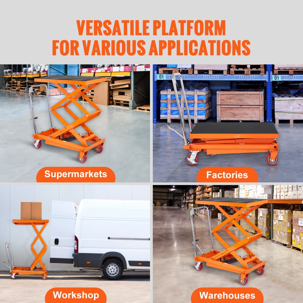Hydraulic Lift Table Cart, 770lbs Capacity 59" Lifting Height, Manual Double Scissor Lift Table with 4 Wheels and Non-slip Pad, Hydraulic Scissor Cart for Material Handling and Transportation