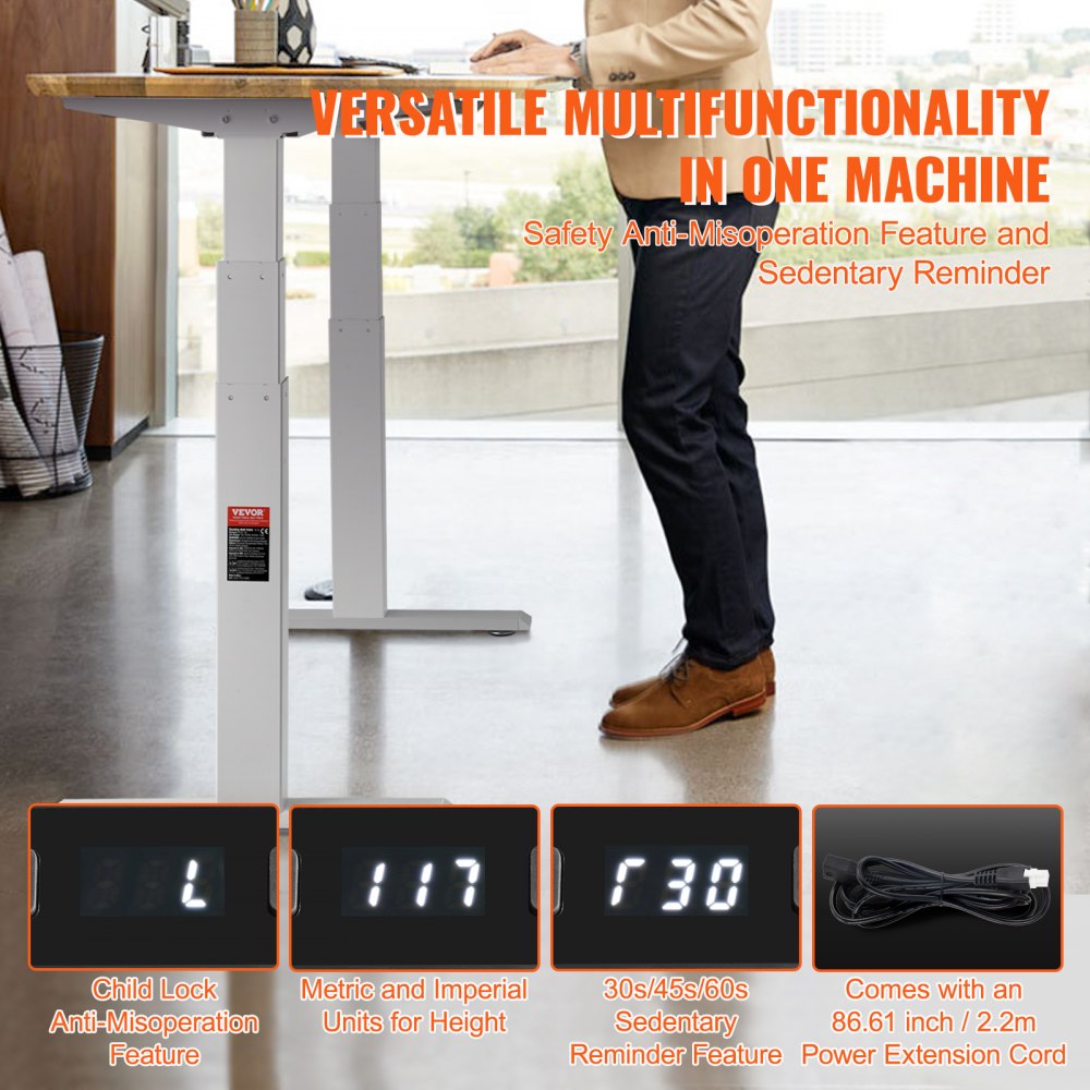 Standing Desk Frame Dual Motor, Adjustable 26"-50.8" Height & 43.3"-70.1" Length Electric Stand Up Computer Desk Legs, Ergonomic DIY Workstation Base for Home Office 3 Positions (Frame Only)
