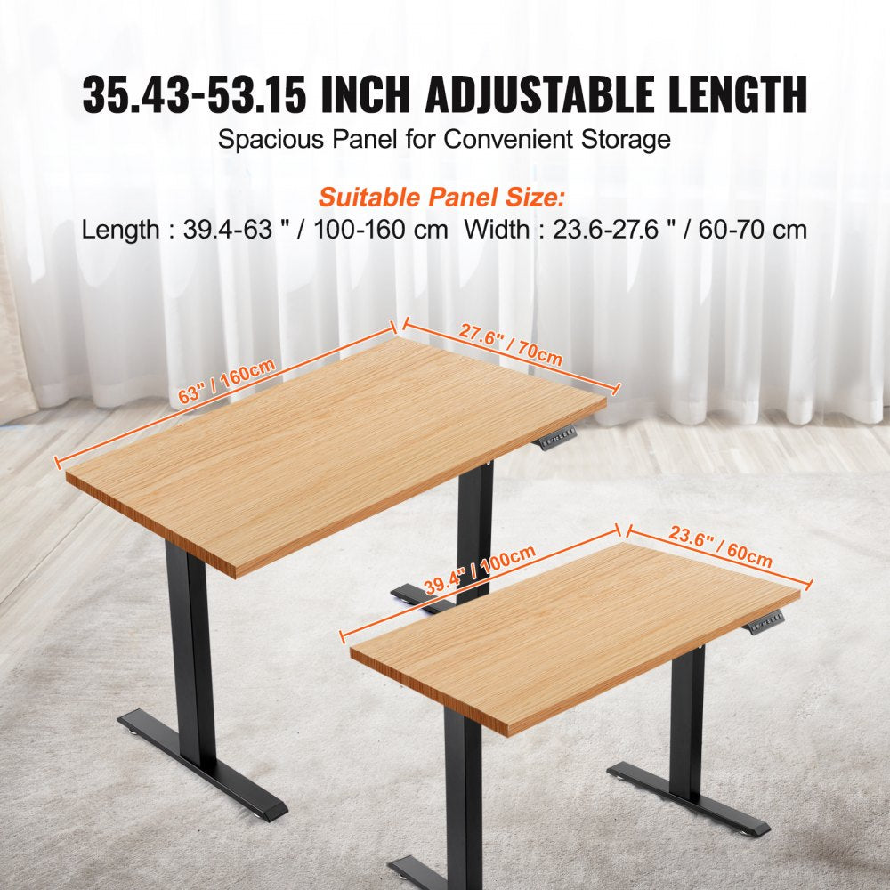 Standing Desk Frame, Adjustable 27.6-46.1 inch Height & 35.4-53.2 inch Length Electric Stand Up Computer Desk Legs, Ergonomic DIY Workstation Base for Home and Office (Black Frame Only)