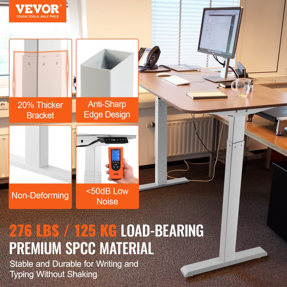 Standing Desk Frame Dual Motor, Adjustable 27.6"-46.1" Height & 43.3"-70.1" Length Electric Stand Up Computer Desk Legs, Ergonomic DIY Workstation Base for Home and Office (White Frame Only)