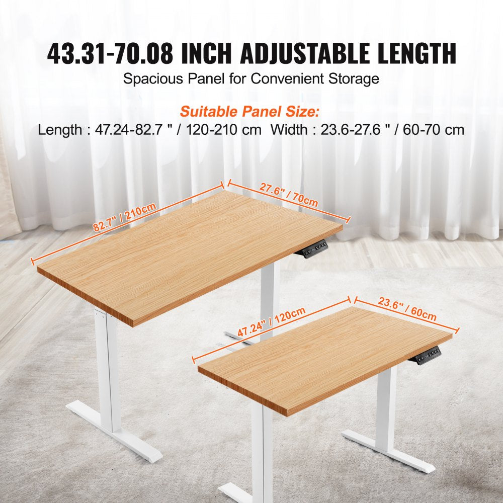 Standing Desk Frame Dual Motor, Adjustable 27.6"-46.1" Height & 43.3"-70.1" Length Electric Stand Up Computer Desk Legs, Ergonomic DIY Workstation Base for Home and Office (White Frame Only)