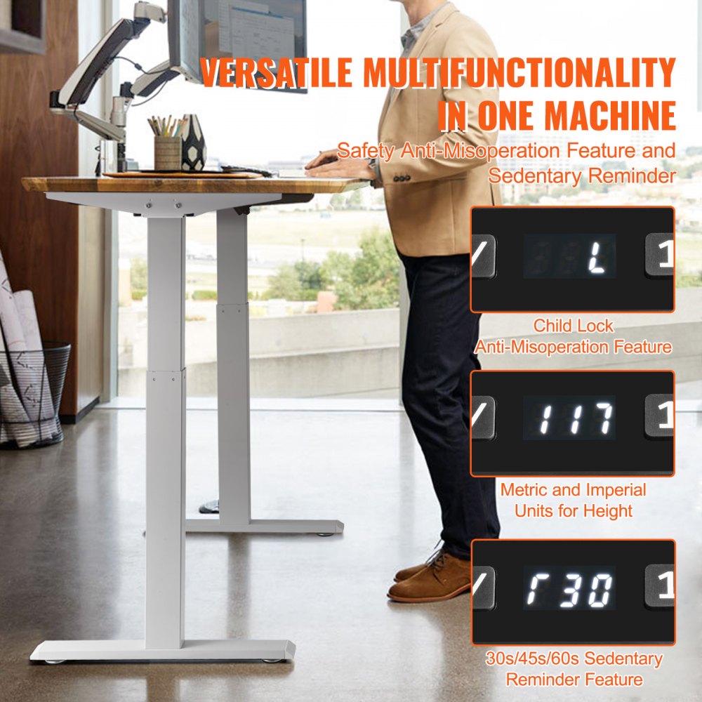 Standing Desk Frame Dual Motor, Adjustable 27.6"-46.1" Height & 43.3"-70.1" Length Electric Stand Up Computer Desk Legs, Ergonomic DIY Workstation Base for Home and Office (White Frame Only)