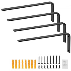 Shelf Bracket, Heavy Duty Floating Shelf Brackets 10 x 6 in, 4 Pcs Brackets for Shelves, 5mm Thick Matte Black L Shelf Bracket,Steel Shelving Brackets with 160 lbs Load Capacity