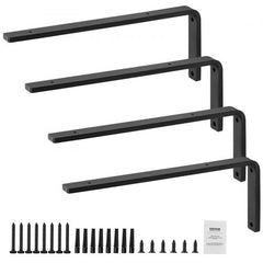 Shelf Bracket, 16 x 6 in 4 Pcs, Heavy Duty Floating Shelf Brackets, Brackets for Shelves, 10mm Thick Matte Black L Shelf Bracket,Steel Shelving Brackets with 160 lbs Load Capacity
