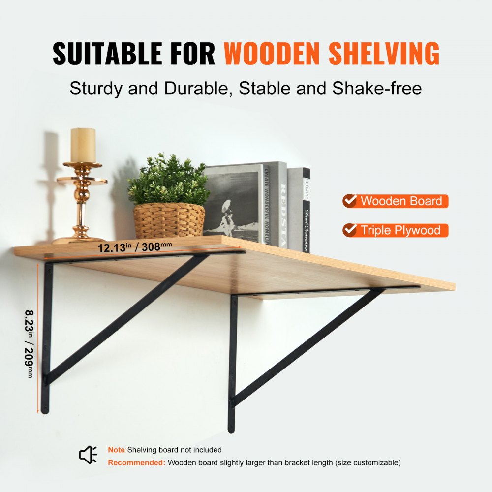 Shelf Bracket, 12 x 8 in 10 Pcs, Heavy Duty Floating Shelf Brackets, Brackets for Shelves, 3mm Thick Matte Black Triangle Shelf Bracket,Steel Shelving Brackets with 160 lbs Load Capacity