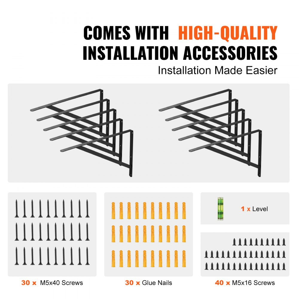 Shelf Bracket, 12 x 8 in 10 Pcs, Heavy Duty Floating Shelf Brackets, Brackets for Shelves, 3mm Thick Matte Black Triangle Shelf Bracket,Steel Shelving Brackets with 160 lbs Load Capacity