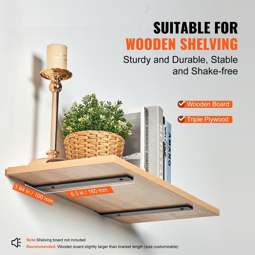 Shelf Bracket, 6”L x 4”W x 1.6”H 6 Pcs, Heavy Duty Floating Shelf Brackets, Brackets for Shelves, 5mm Thick Matte Black L Shelf Bracket,Steel Shelving Brackets with 160 lbs Load Capacity