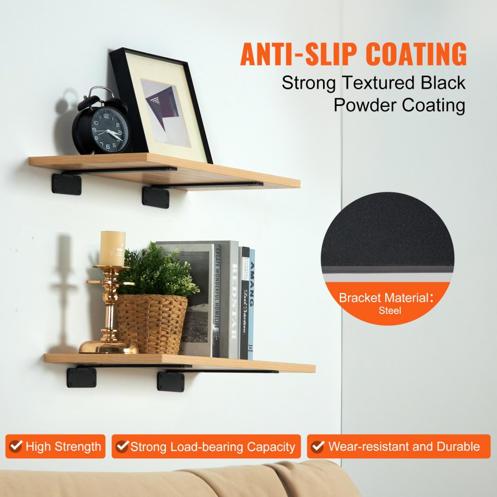 Shelf Bracket, 6”L x 4”W x 1.6”H 6 Pcs, Heavy Duty Floating Shelf Brackets, Brackets for Shelves, 5mm Thick Matte Black L Shelf Bracket,Steel Shelving Brackets with 160 lbs Load Capacity