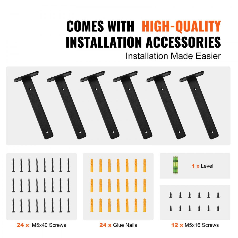Shelf Bracket, 6”L x 4”W x 1.6”H 6 Pcs, Heavy Duty Floating Shelf Brackets, Brackets for Shelves, 5mm Thick Matte Black L Shelf Bracket,Steel Shelving Brackets with 160 lbs Load Capacity
