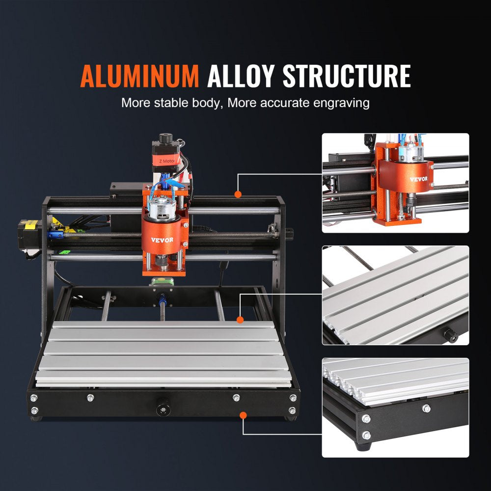 CNC Router Machine, 60W, 3 Axis GRBL Control Wood Engraving Carving Milling Machine Kit, 300 x 200 x 60 mm/11.8 x 7.87 x 2.36 in Working Area 1200 RPM for Wood Acrylic MDF PVC Plastic Foam Vinyl