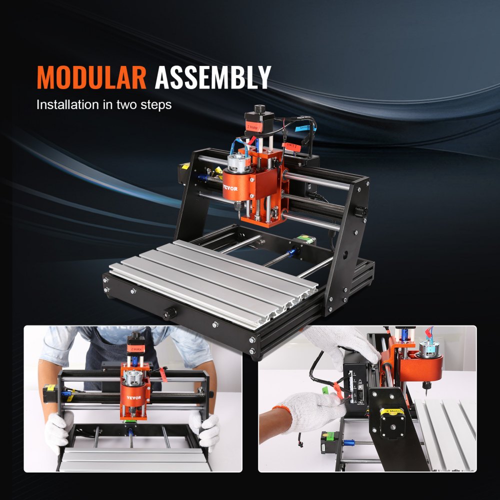 CNC Router Machine, 60W, 3 Axis GRBL Control Wood Engraving Carving Milling Machine Kit, 300 x 200 x 60 mm/11.8 x 7.87 x 2.36 in Working Area 1200 RPM for Wood Acrylic MDF PVC Plastic Foam Vinyl