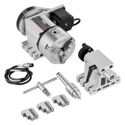 Bostome CNC Dividing Head with K11-100mm 3-Jaw Chuck and Nema23 stepper motor for precision machining.