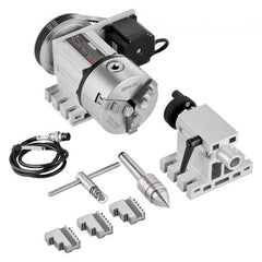 Bostome CNC Dividing Head with K11-100mm 3-Jaw Chuck and Nema23 stepper motor for precision machining.