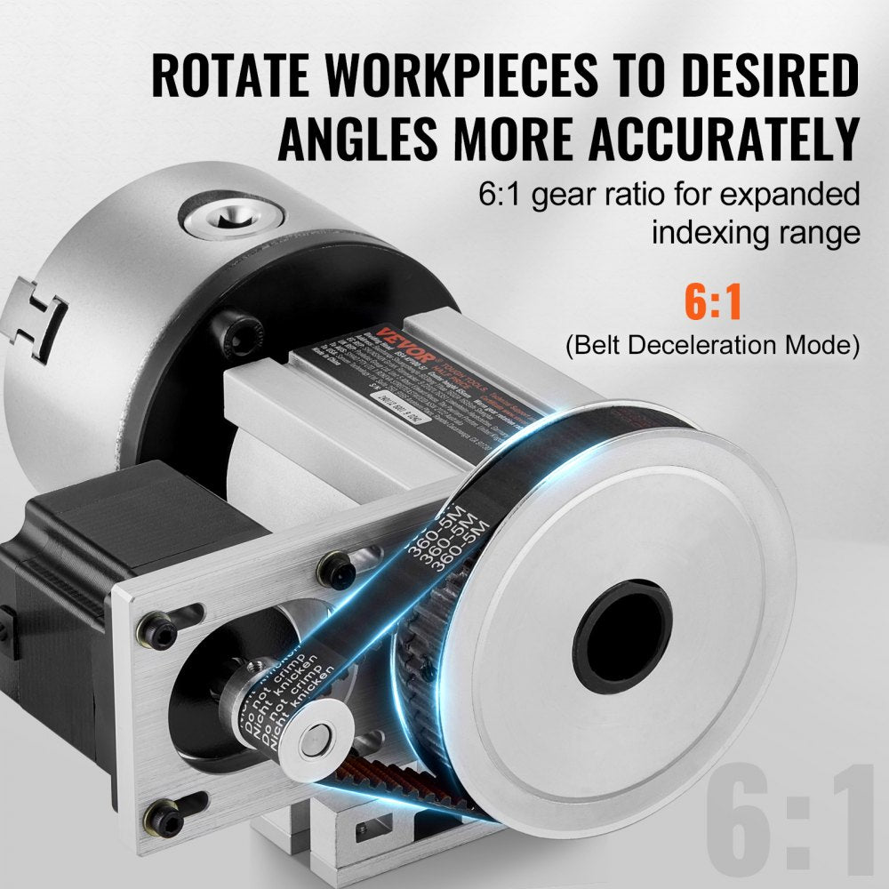 Bostome CNC Dividing Head with K11-100mm 3-jaw chuck and Nema23 stepper motor for precision machining.