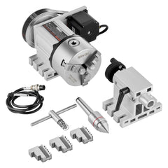 Bostome CNC Dividing Head with K11-100mm 3-jaw chuck and Nema23 stepper motor for precision machining.