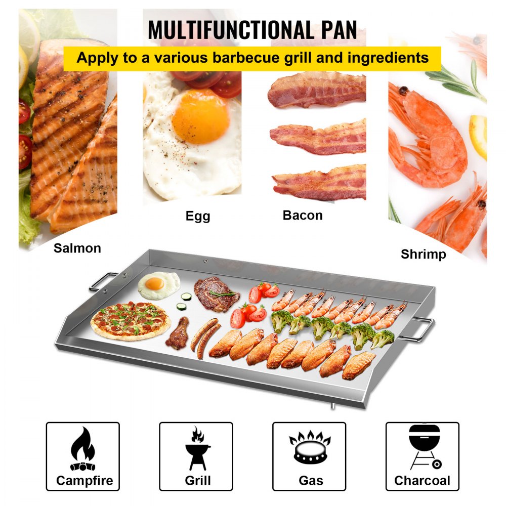 Stainless Steel Griddle,32" X 17" Universal Flat Top Rectangular Plate , BBQ Charcoal/Gas Grill with 2 Handles and Grease Groove with Hole，Grills for Camping, Tailgating and Parties .