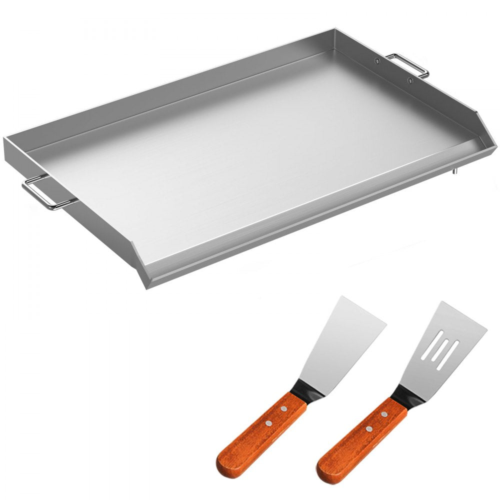 Stainless Steel Griddle,32" X 17" Universal Flat Top Rectangular Plate , BBQ Charcoal/Gas Grill with 2 Handles and Grease Groove with Hole，Grills for Camping, Tailgating and Parties .